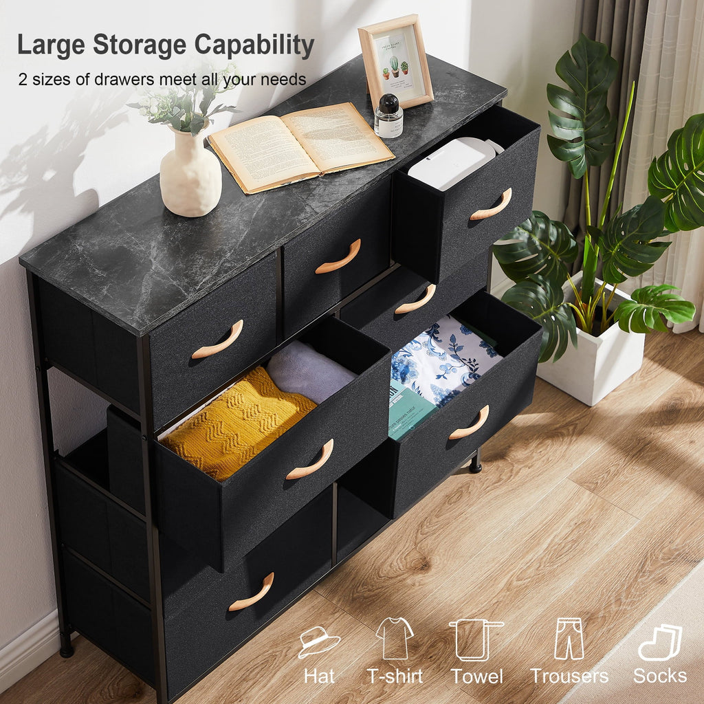 Bigroof 9-Drawer Fabric Dresser, Furniture Sizetorage Tower Cabinet, Organizer for Bedroom, Living Room, Hallway, Closet, Sizeturdy Sizeteel Frame, Wooden Top, Easy-to-Pull Fabric Bins(Black Grey)