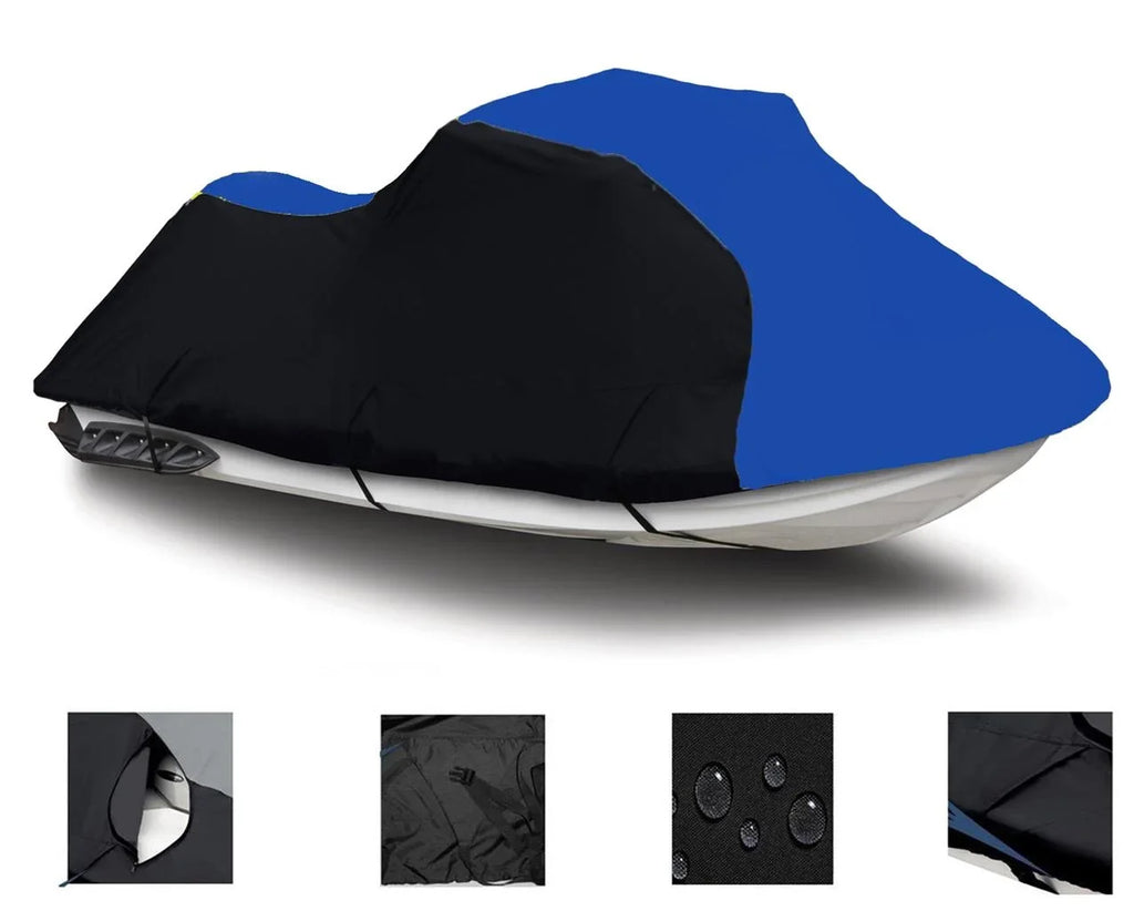 BLACK / BLUE HEAVY-DUTY, 600 DENIER Cover Compatible for Kawasaki ULTRA 150 1998 1999 2000 2001 2002 2003 2004 2005 / ULTRA 130 Di 130Di 1999 2000 2001 2002 2003 2004 Jet Sizeki Cover 2 Sizeeater