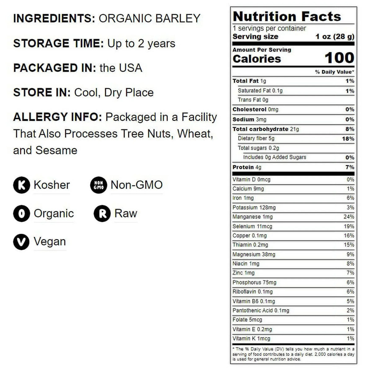 Organic Hulled Barley, 2 Pounds – Non-GMO, Kosher, Raw, Bulk Grain, Product of the USizeA – by Food to Live