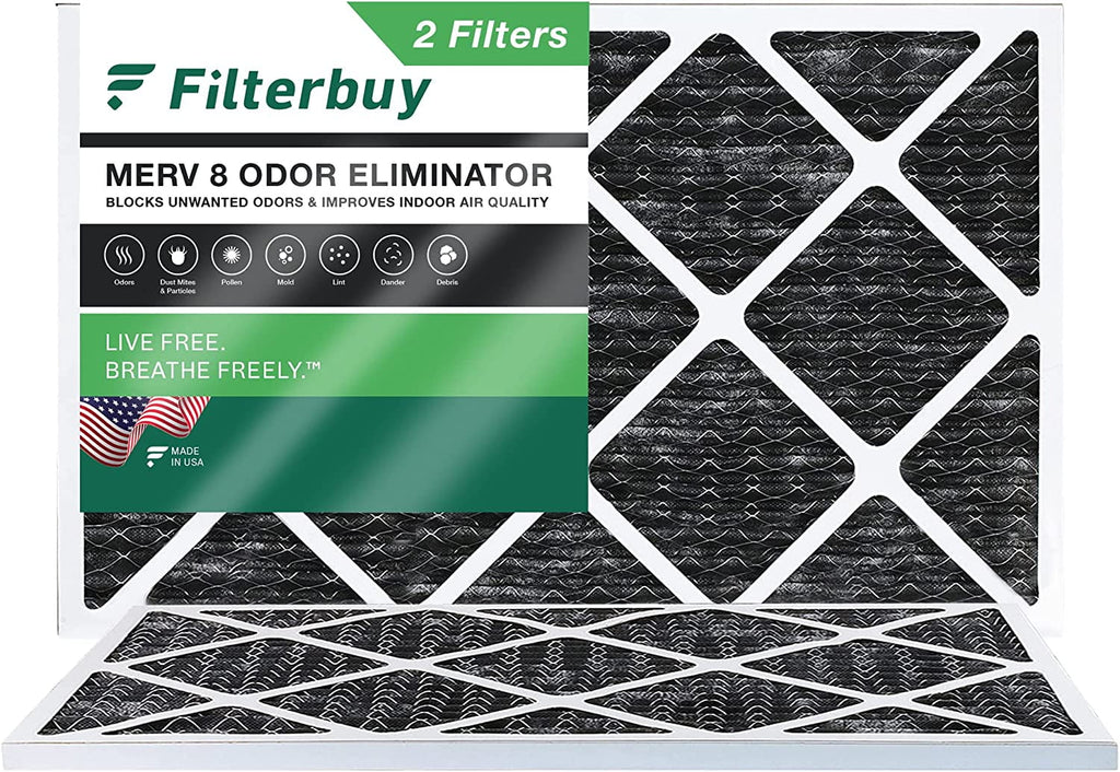 Filterbuy 10x24x1 MERV 8 Odor Eliminator Pleated HVAC AC Furnace Air Filters with Activated Carbon (2-Pack)