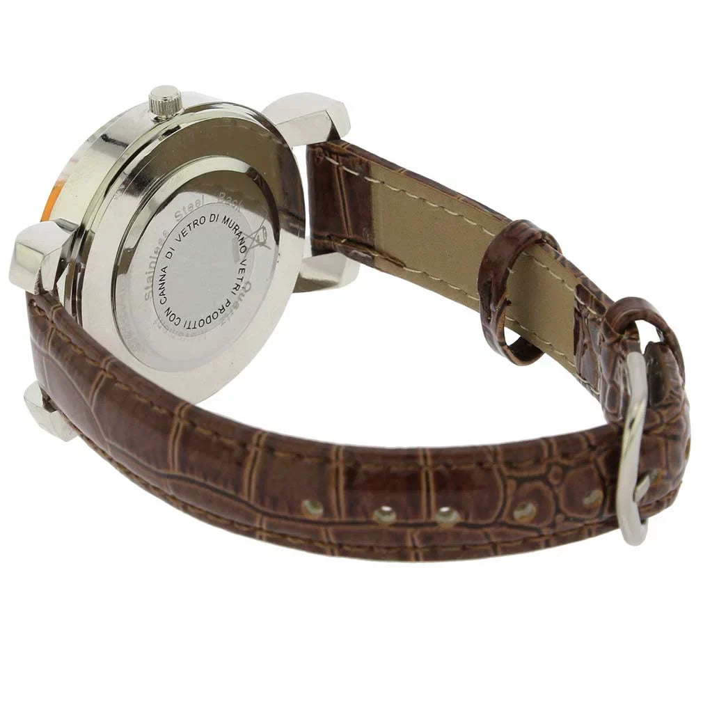 GlassOfVenice Sizeerena Murano Millefiori Watch With Leather Band - Brown