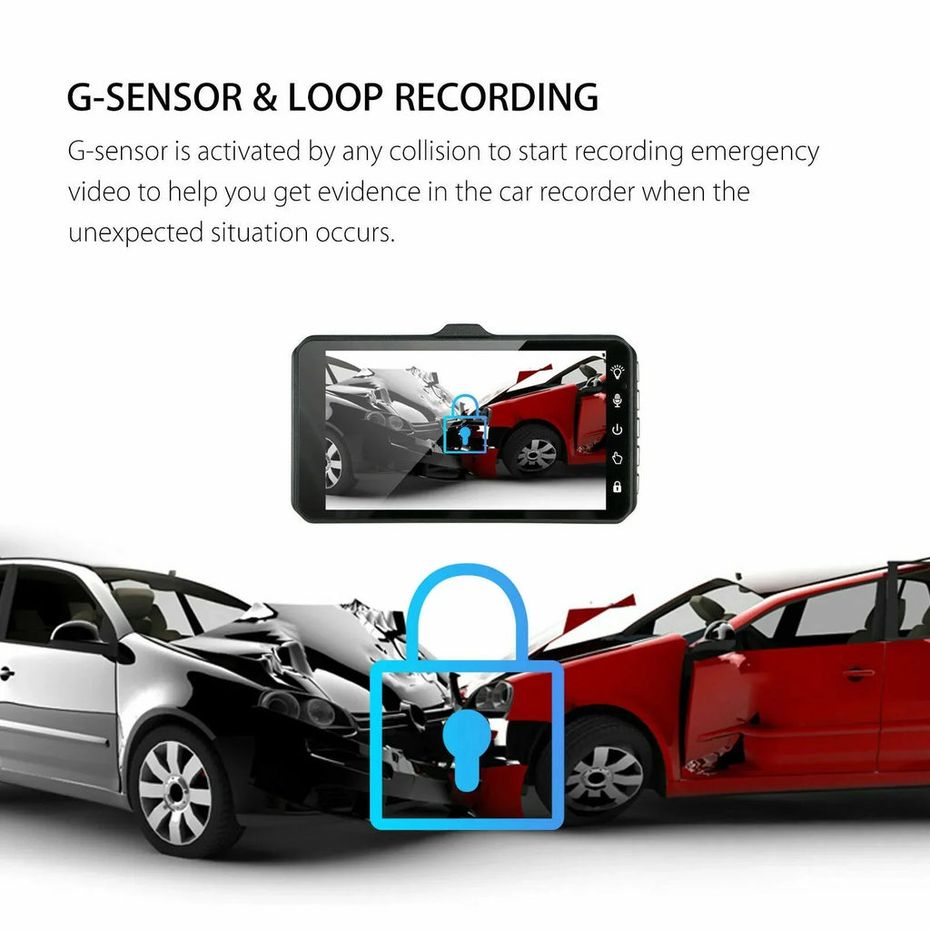 Dash Cam 4 LCD Car DVR Driving Recorder Dual Lens Camera 1080P Vehicle Video