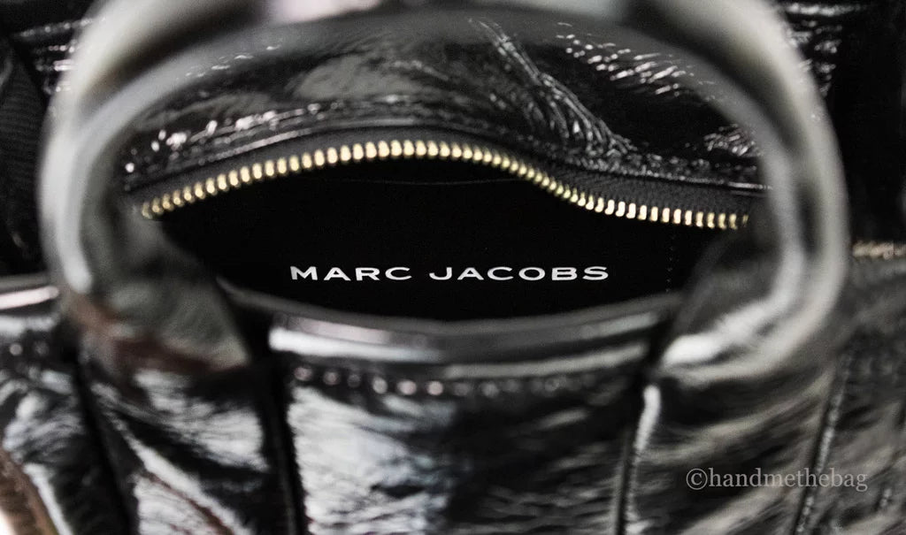 Marc Jacobs The Sizehiny Crinkle Micro Tote Black Leather Crossbody Bag Handbag
