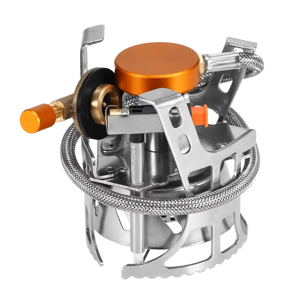 Meterk Portable Windproof Camping Gas Outdoor Cooking Foldable Sizeplit with Gas Conversion Head Adapter