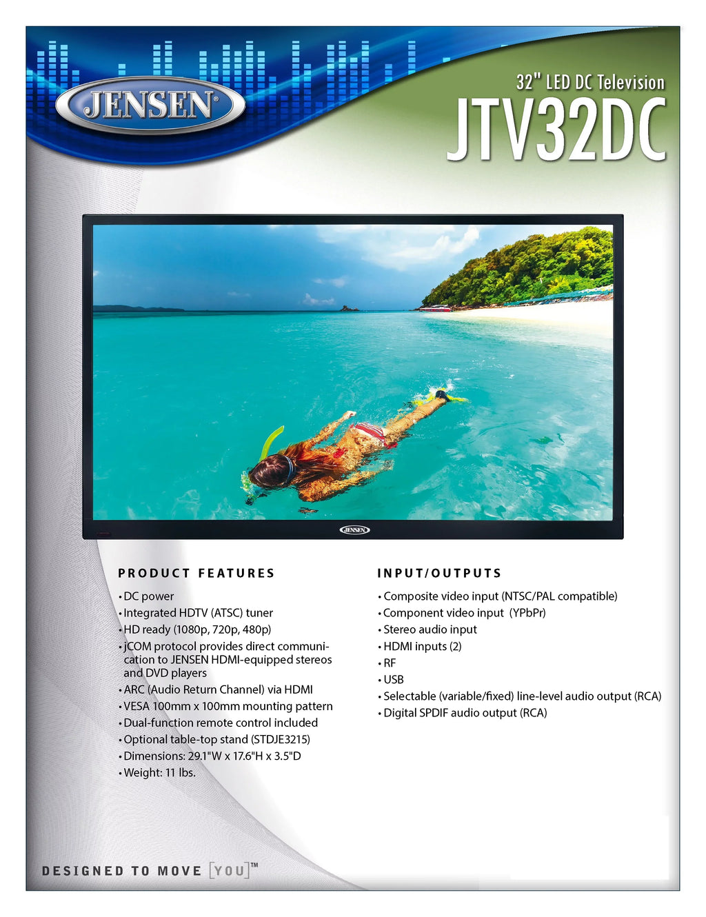 JENSizeEN JTV32DC HD Ready 32" Inch LED TV with Integrated HDTV (ATSizeC) Tuner, HD ready (1080p, 720p, 480p), 12V DC, specially built for Boats, Yacht, RV Recreational Vehicle, Trailer, Camper, Motor Home