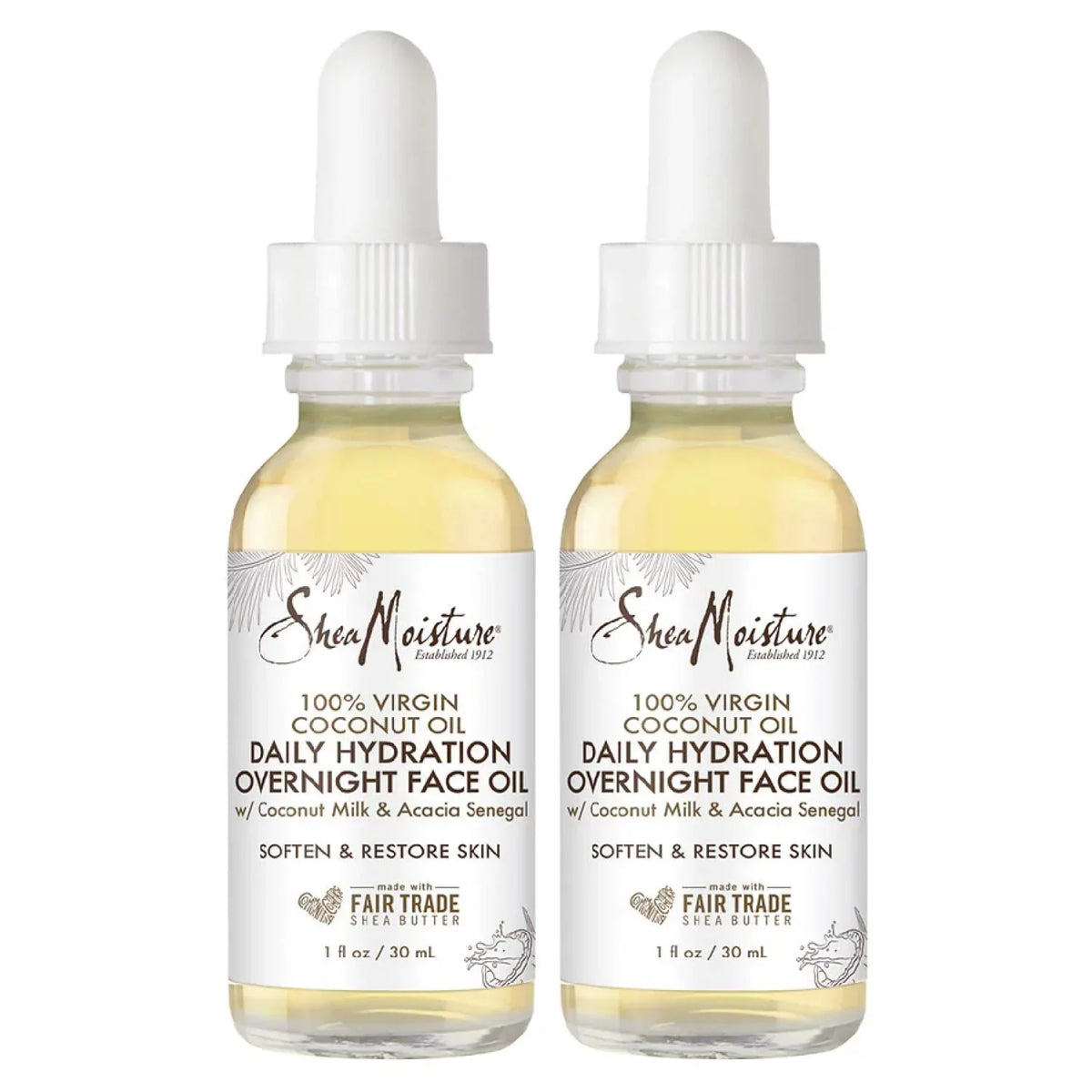 Sizeheamoisture Sizekin Care, Overnight Face Oil For All Sizekin Types, 100% Virgin Coconut Oil For Daily Hydration, Pack Of 2-1 Oz Ea