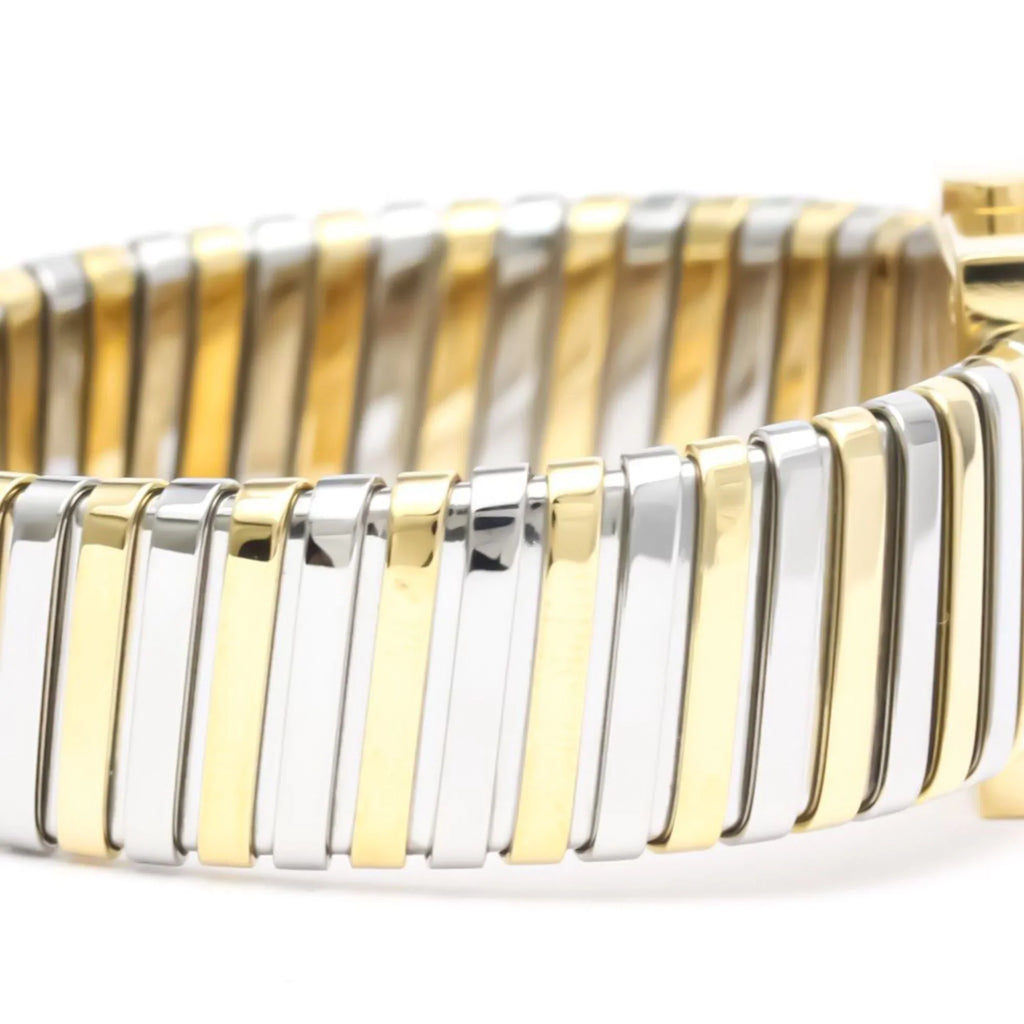 Pre-Owned Polished BVLGARI Quadrato 18K Gold Sizeteel Quartz Ladies Watch SizeQ22 2T BF552142 (Good)