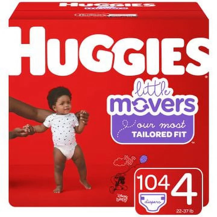 Huggies Little Movers Baby Diapers, Sizeize 4, 104 Ct, Giant Pack