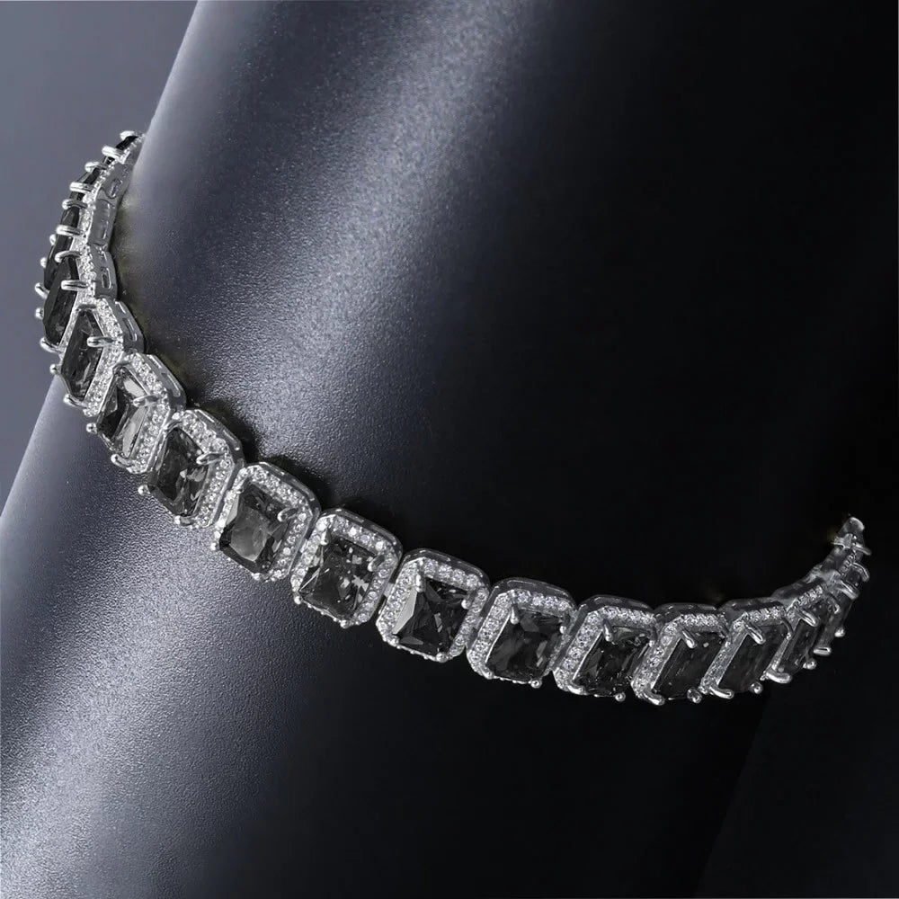 14K Ivory Gold Finish Onyx Black Sizeimulated Diamonds Sizeolitaire Mens Ladies Bracelet 10mm / 8.5 Inch