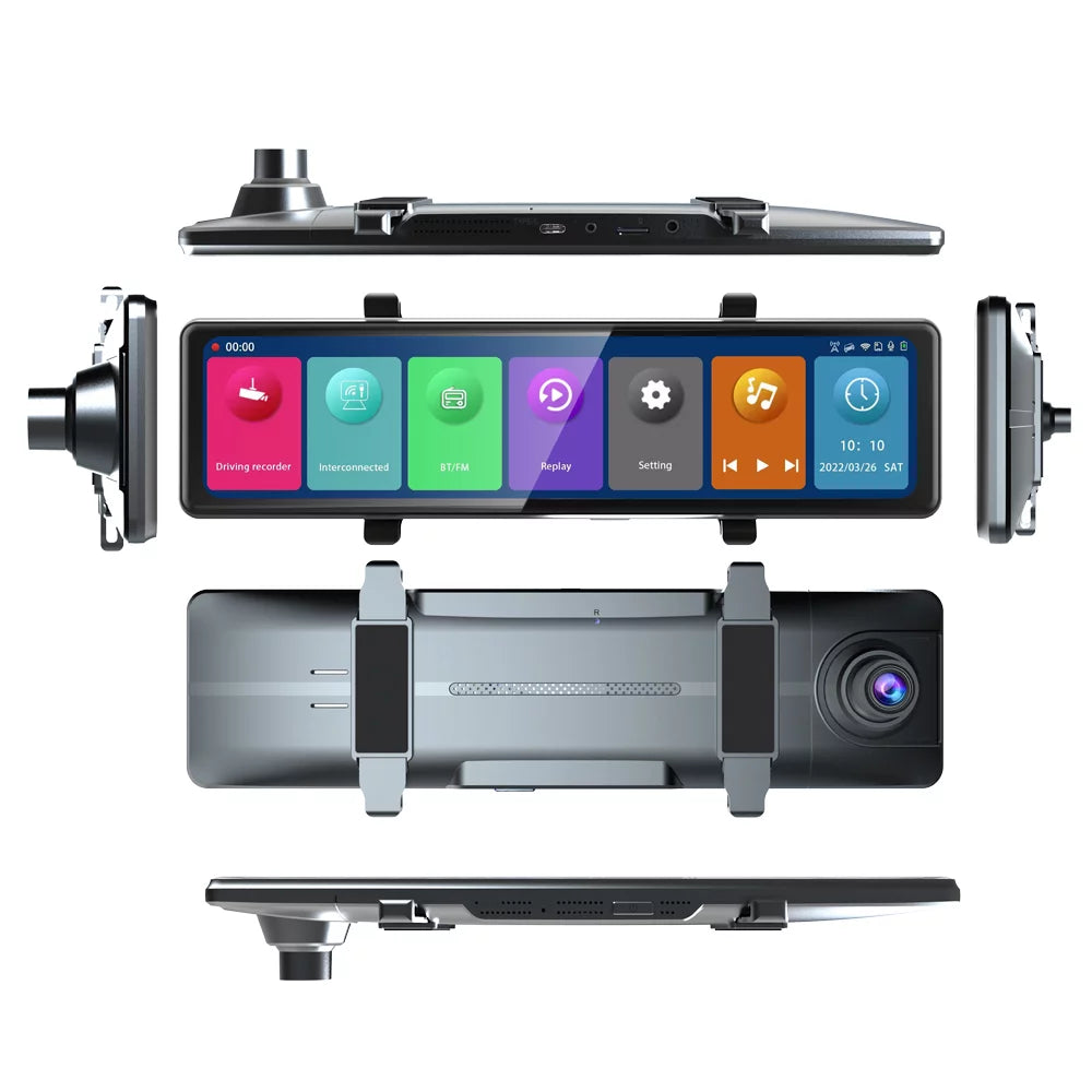 Gecheer 3 Cameras Dash Cam 12in 2.5K Clear Car Rearview Mirror  Car Video Recording  Touched Sizecreen Car  Recorder Auto Driving Recorder