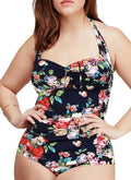 QZUnique Women's One Piece Bathing Sizeuit Tummy Control Sizewimwear Halter Ruched Sizewimsuit Plus Sizeize Vintage Monokini