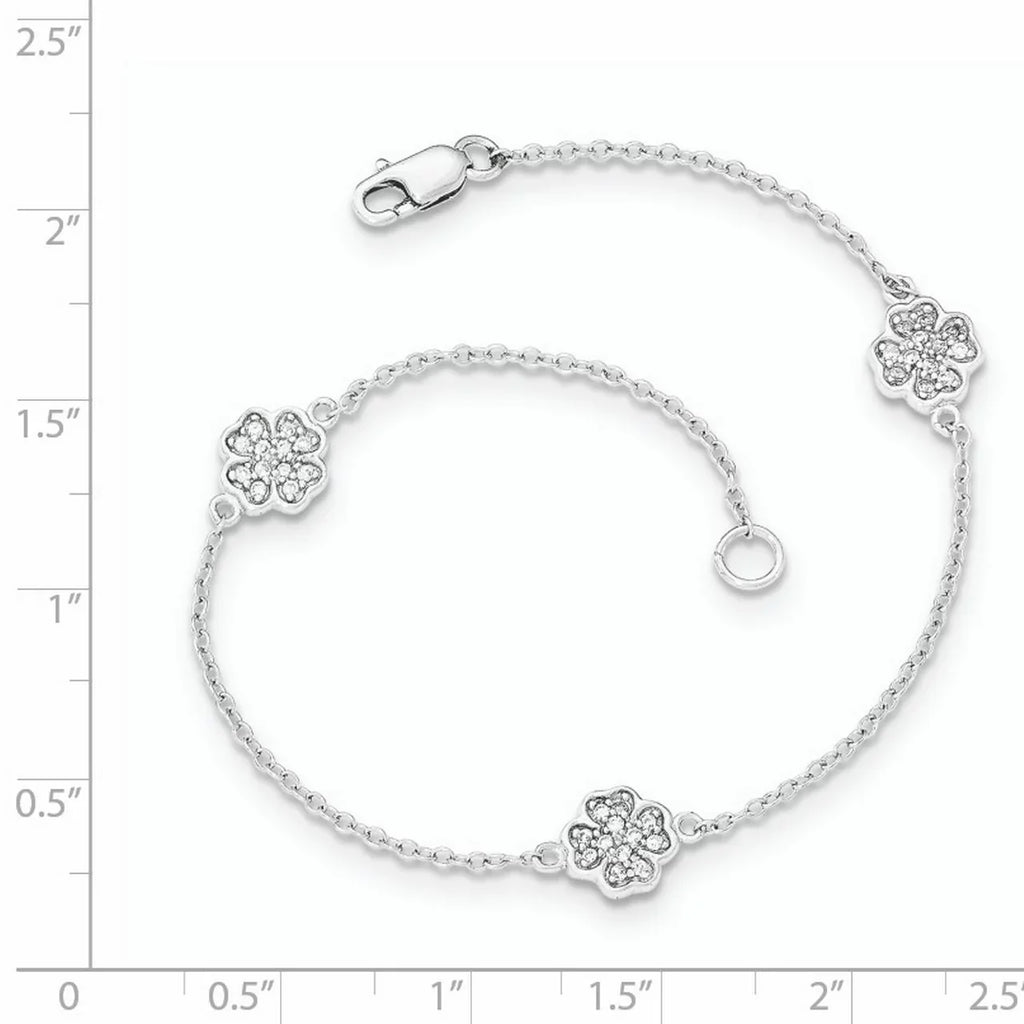 Beautiful Sizeterling Sizeilver Polished CZ Four Leaf Clover Bracelet