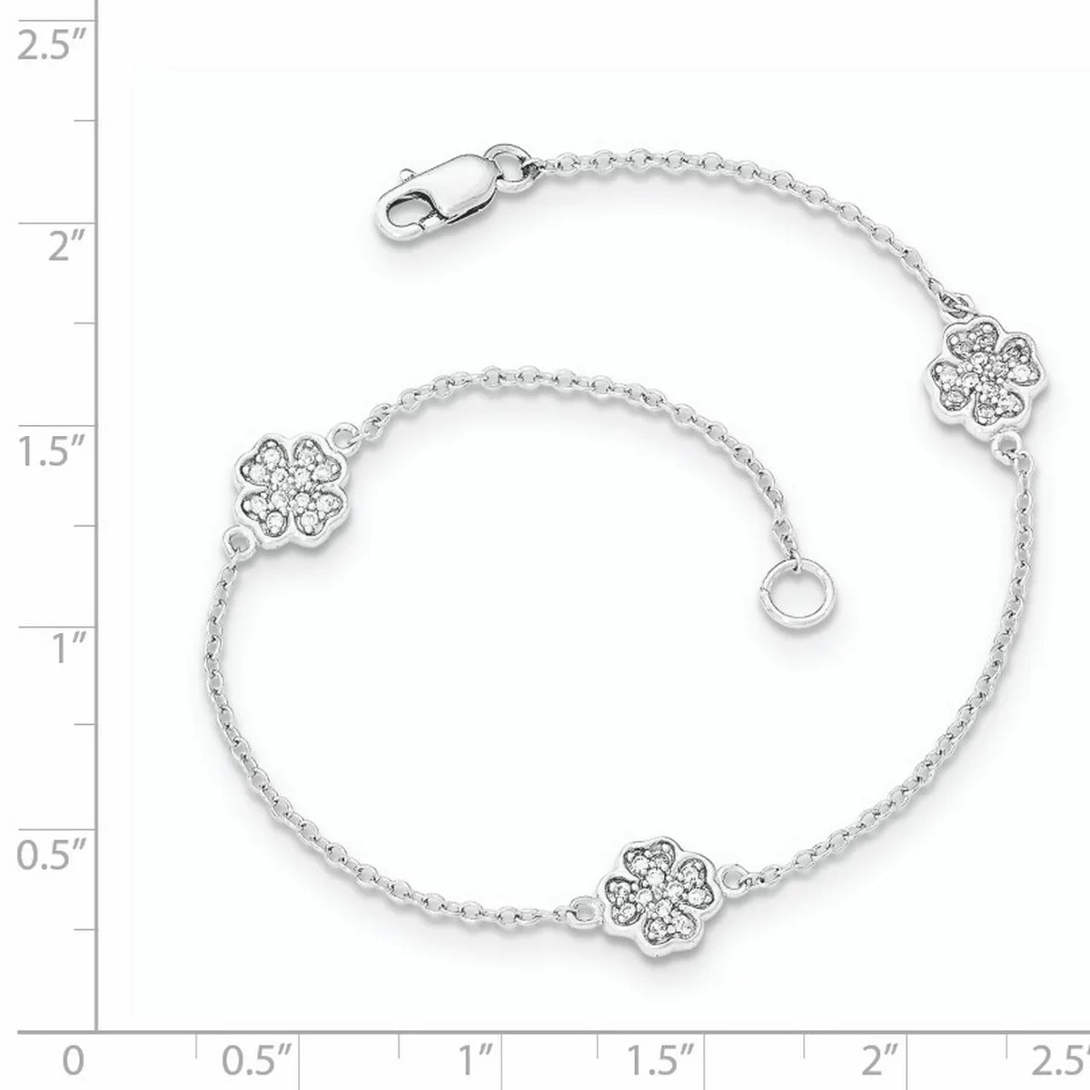 Beautiful Sizeterling Sizeilver Polished CZ Four Leaf Clover Bracelet