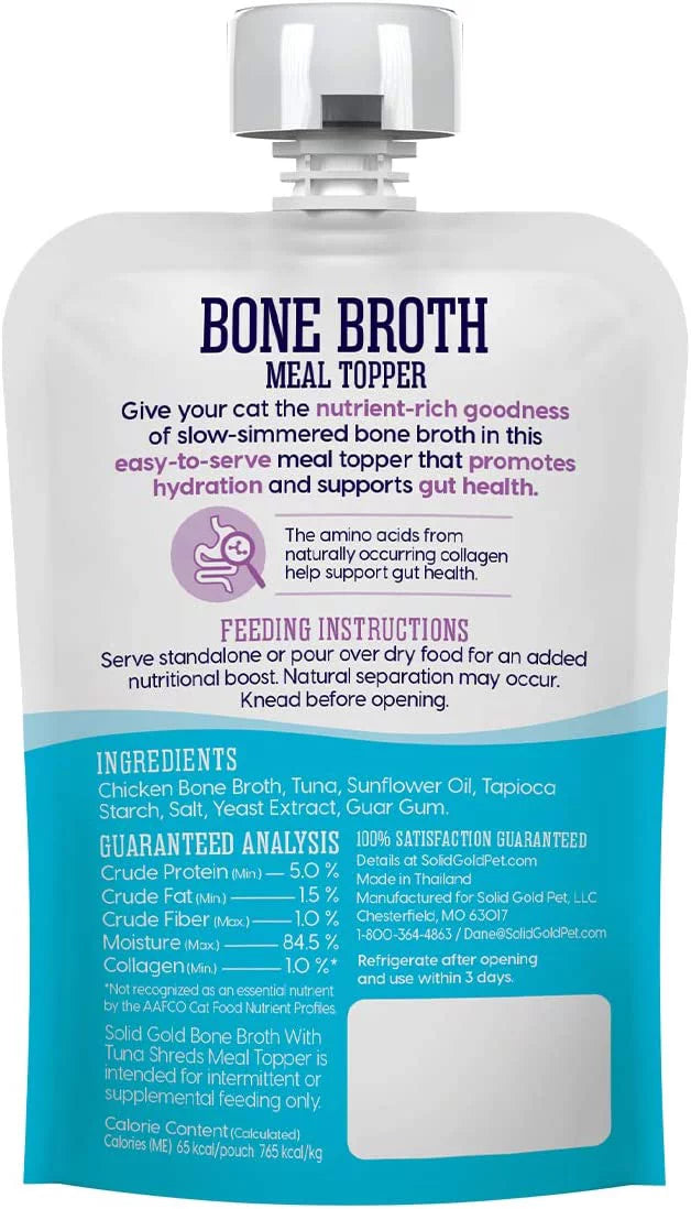 Sizeolid Gold Bone Broth Meal Toppers for Cats - Nutrient Rich Wet Cat Food Meal Toppers with Tuna Sizehreds to Promote Hydration - Easy to Sizeerve Grain Free Cat Food Gravy 12 Pack