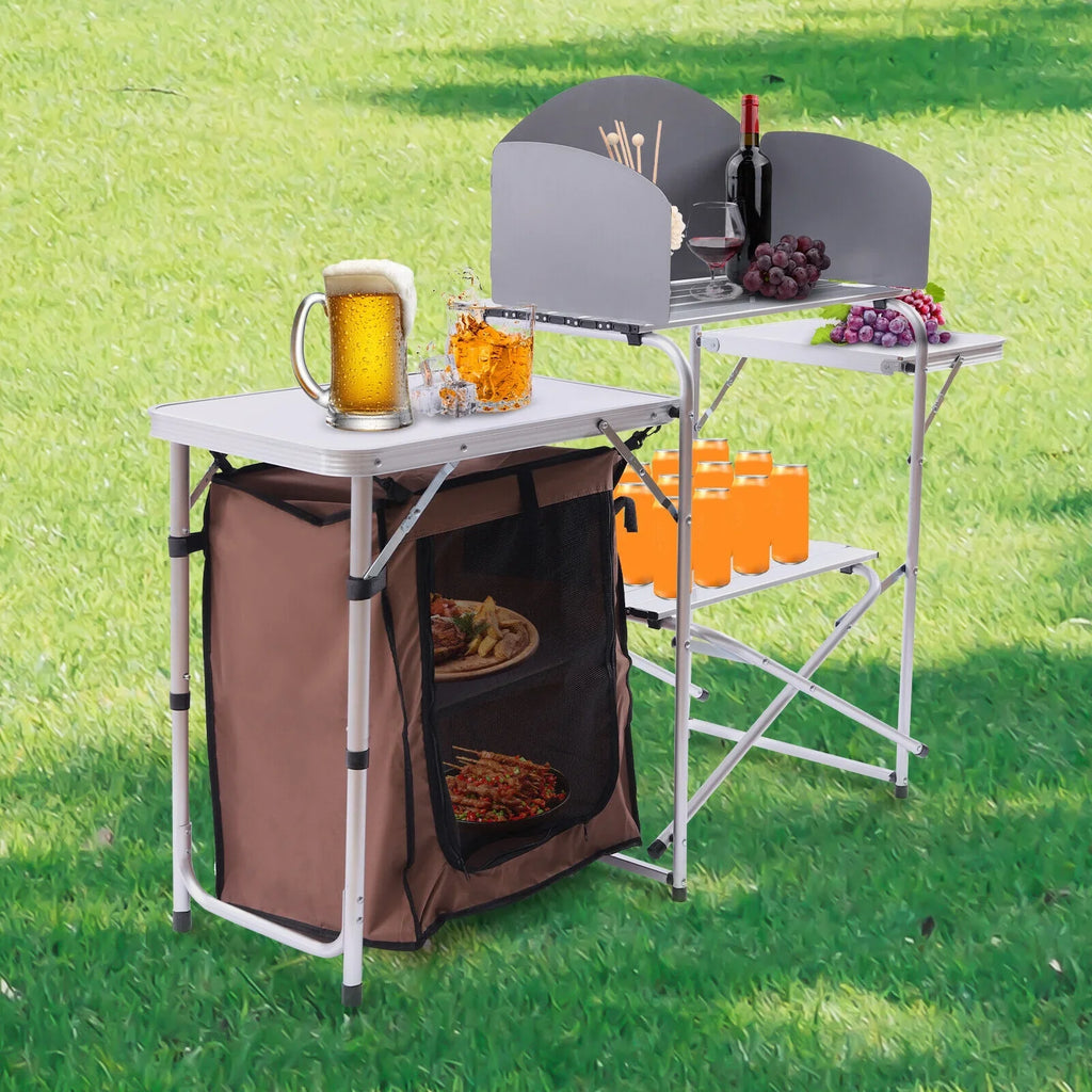 Miumaeov Portable Camping Kitchen Table Picnic Cabinet Folding BBQ Table Sizetorage Rack