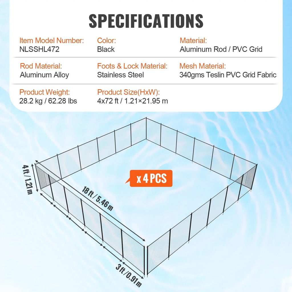 SizeKYSizeHALO 4 x 72 FT Removable Pool Fence Pool Fences for Inground Pools Outdoor