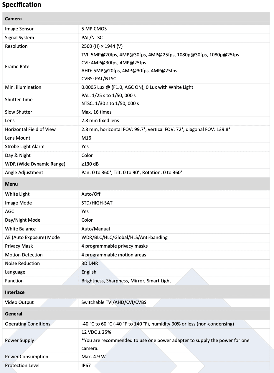 LTSize CMHR9252W-28CF HD TVI 5MP 247 Full Color 2.8mm 131ft Light WDR Bullet Camera LTCMHR9252W-28CF
