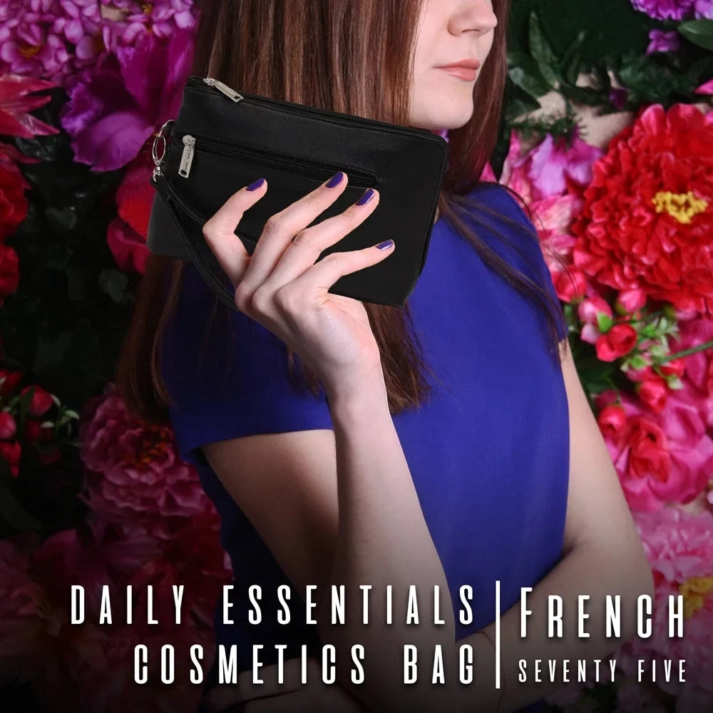 Picnic Gift  French 75-Daily Essentials Cosmetics Bags with Removable Wristlet, Black Birmingham