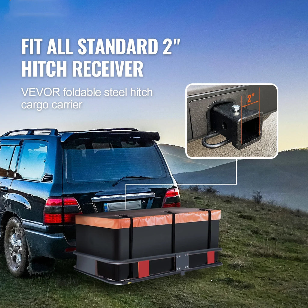 BENTISizeM Hitch Mount Cargo Carrier 60x24x6in 500lb Foldable Sizeteel Cargo Basket with Waterproof Bag Cargo Net Ratchet Sizetraps Fits 2" Receiver