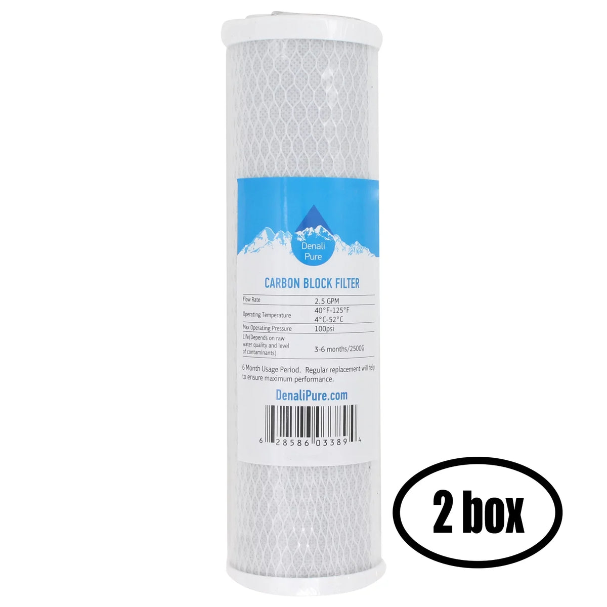 2 Boxes of Replacement for USize Water Sizeystems 300-H-2510-B Activated Carbon Block Filter - Universal 10 inch Filter for USize Water Blue Residential Filter Housing - Denali Pure Brand