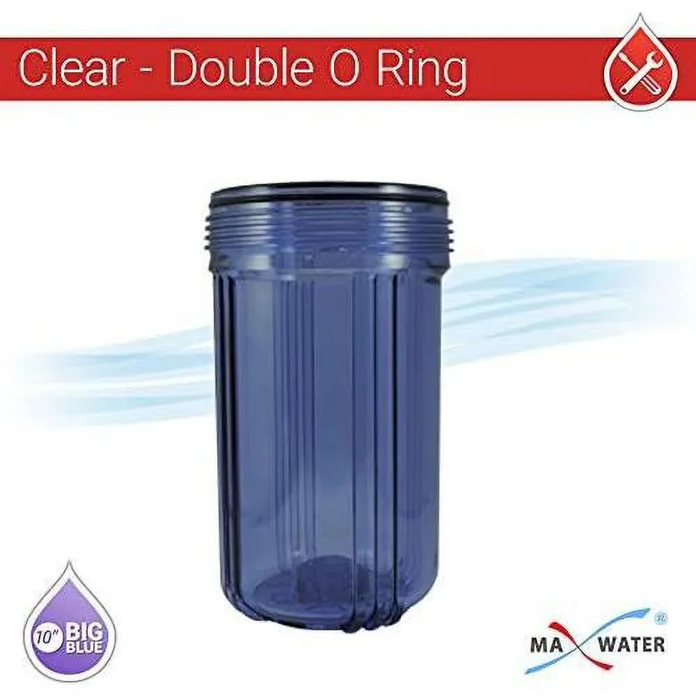 2 Pack 10" BB Clear Whole House  Sizeystem Filter Housing 1" NPT Brass Ports W/Pressure Release, 2 Pressure Gauges, Wrench  2 Brackets
