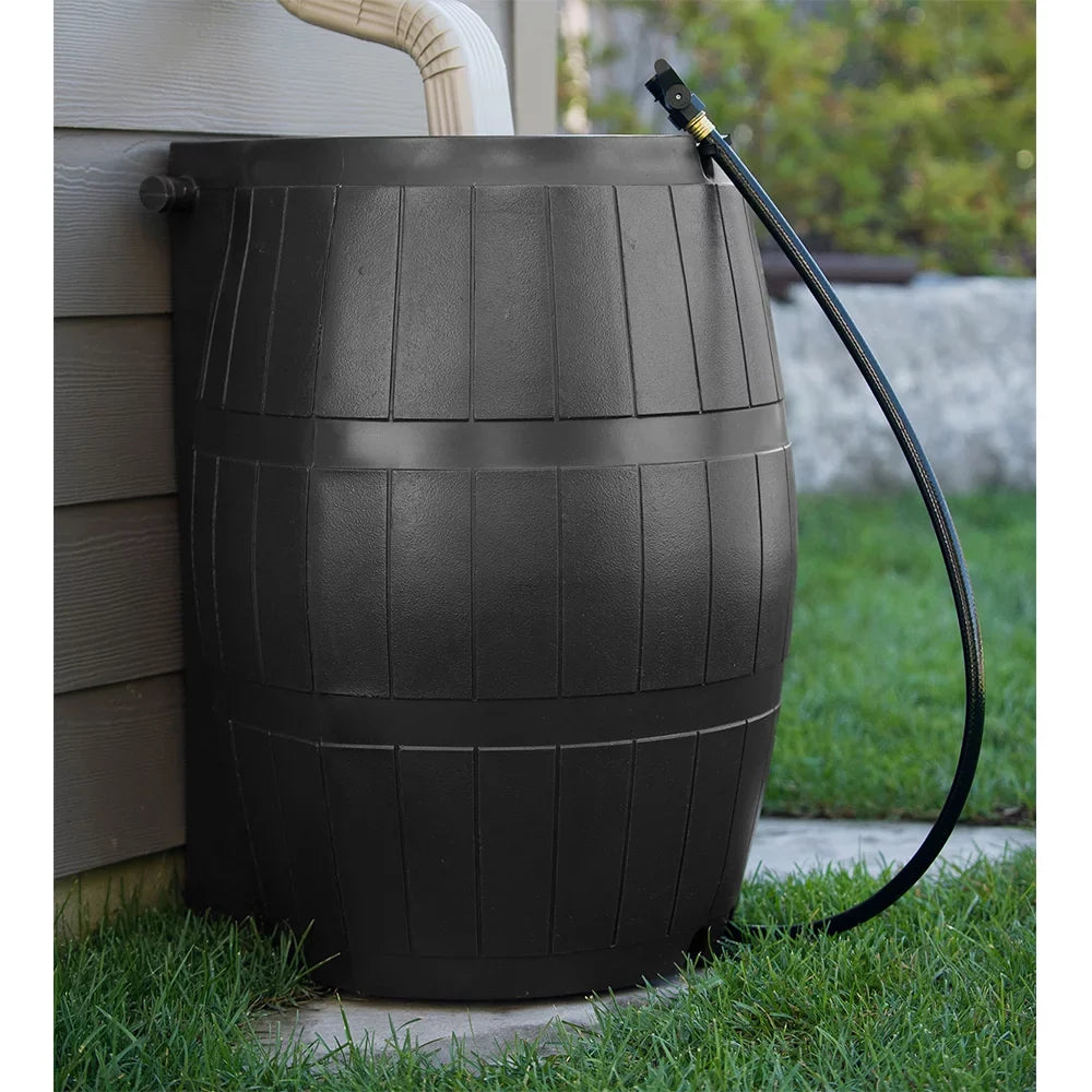 FCMP Outdoor 50-Gallon BPA Free Home Rain Water Barrel, Black (2 Pack)