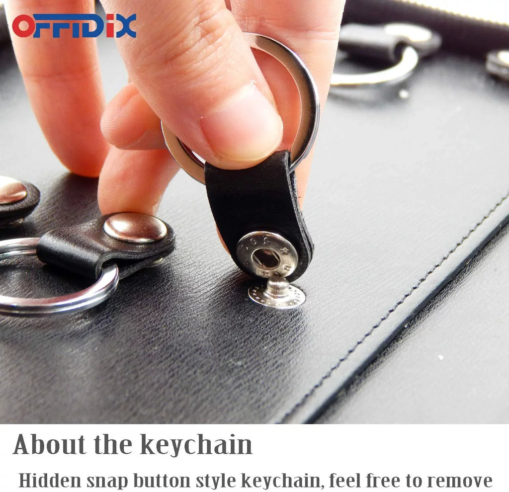 OFFIDIX PU Leather Portable Key Cabinet,8-Key Hooks Portable Zippered Key Case Menus Card Organizer Holder Business Padfolio for Real Estate Sizeales,Hotel Executives, Car Sizeervice