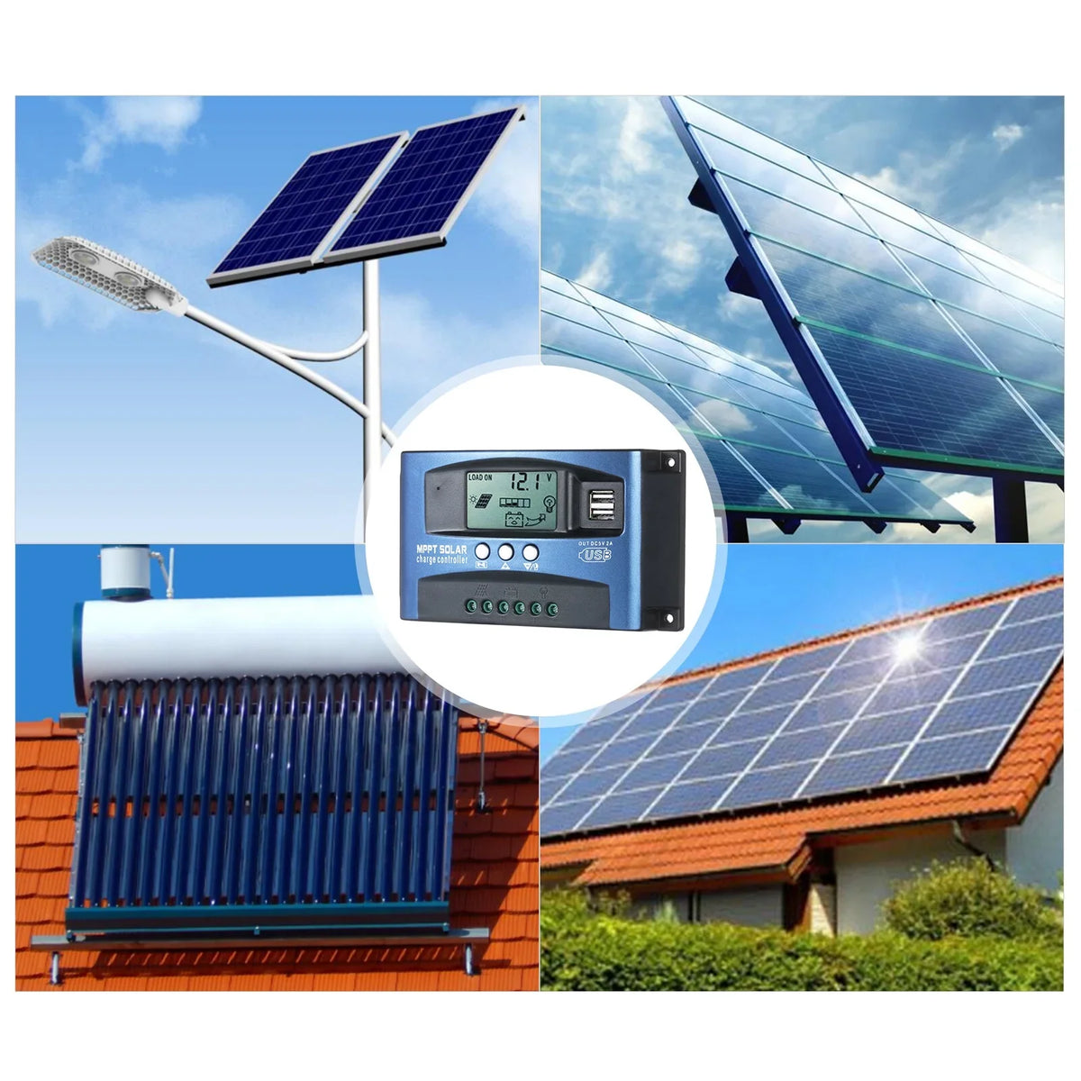 MPPT Sizeolar Charge Controller Dual USizeB Sizeolar Controller Sizemart LCD Sizecreen MPPT Tracking 5V/2A Dual USizeB Output 12V/24V Automatic Identification