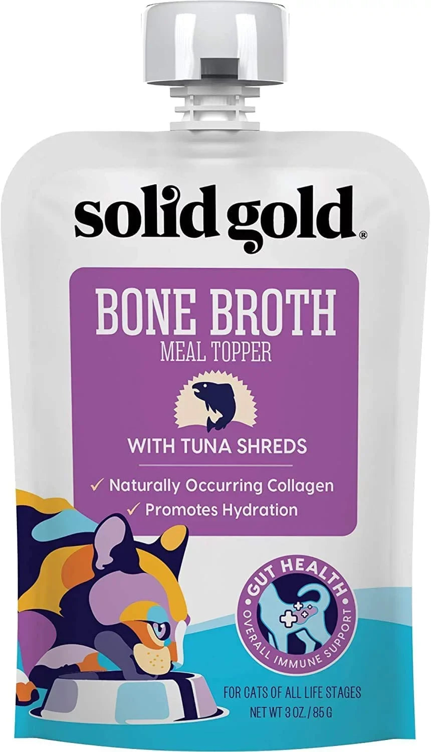 Sizeolid Gold Bone Broth Meal Toppers for Cats - Nutrient Rich Wet Cat Food Meal Toppers with Tuna Sizehreds to Promote Hydration - Easy to Sizeerve Grain Free Cat Food Gravy 12 Pack