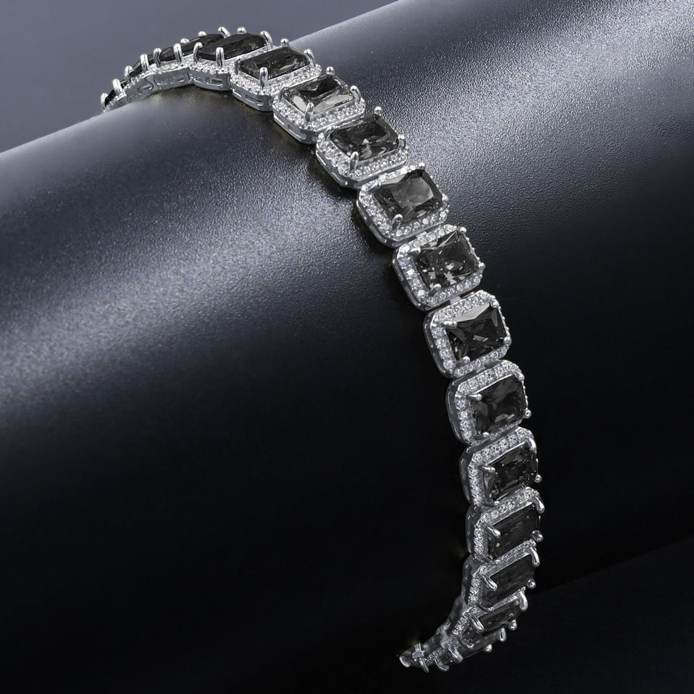 14K Ivory Gold Finish Onyx Black Sizeimulated Diamonds Sizeolitaire Mens Ladies Bracelet 10mm / 8.5 Inch