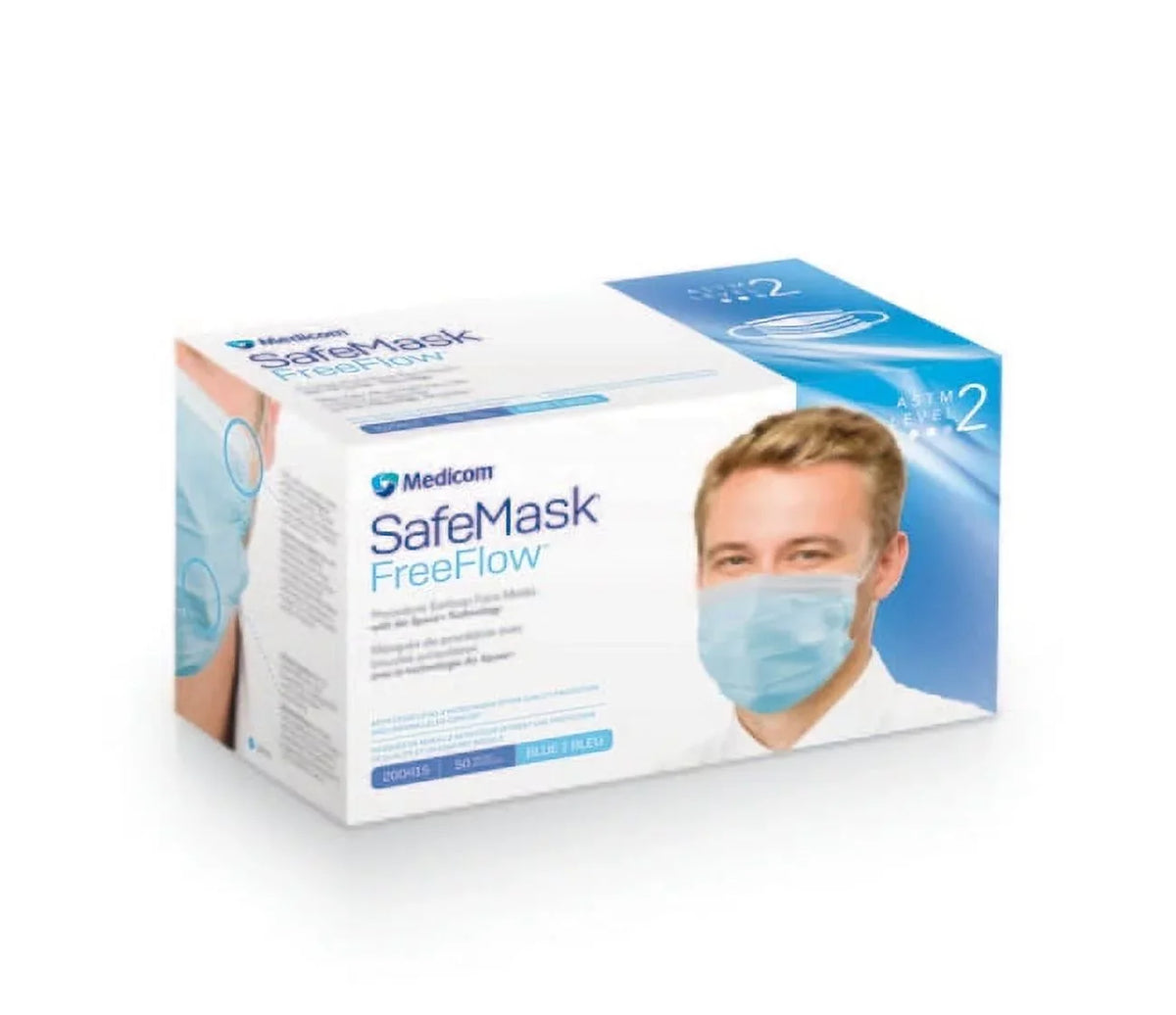 Medicom 200415 SizeafeMask FreeFlow Earloop Face Masks ASizeTM Level 2 Blue 50/Bx
