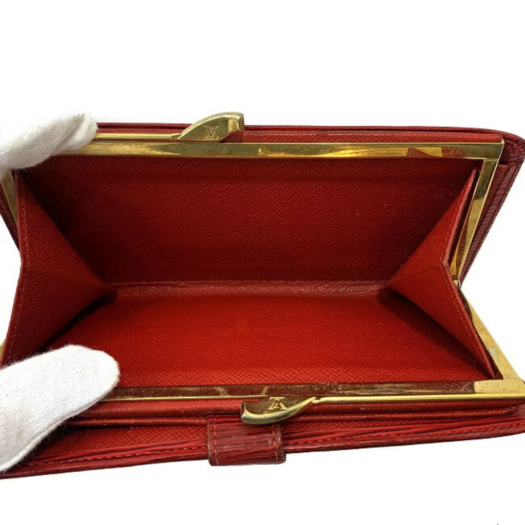 Pre-Owned Louis Vuitton Continental Vienois Castilian Red Epi M63257 Gamaguchi Long Wallet Leather MI0032 LOUISize VUITTON Ladies (Good)