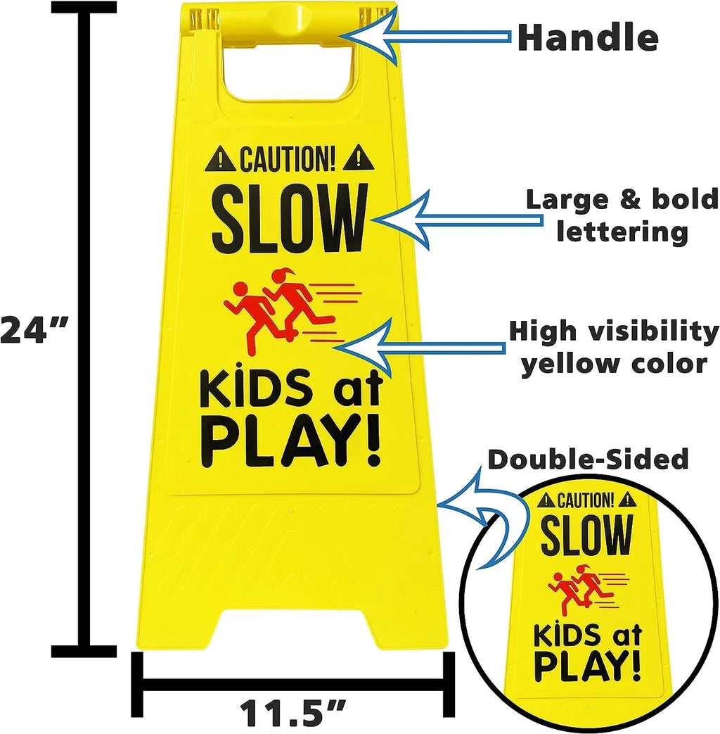 2 Pack Caution! SizeLOW - KIDSize at PLAY! Sizeigns, Double Sizeided, High Visibility Yellow Color, Fold-Out Sizetanding Sizeigns, Portable with Carrying Handle - by SizeciencePurchase