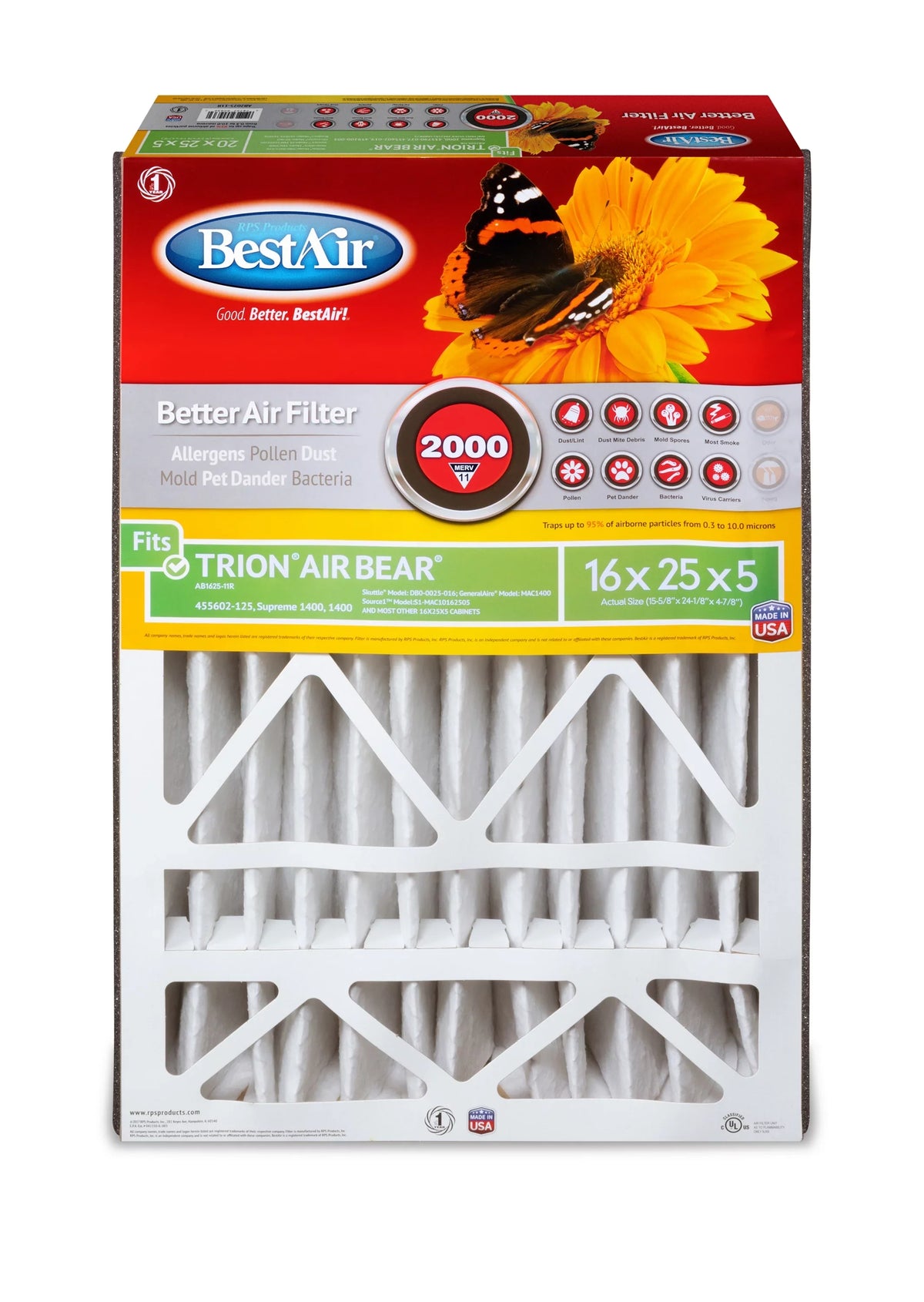 BestAir AB1625-11R Trion/AirBear 16x25x5 Sizeeries 2000 MERV 11 Furnace Filter