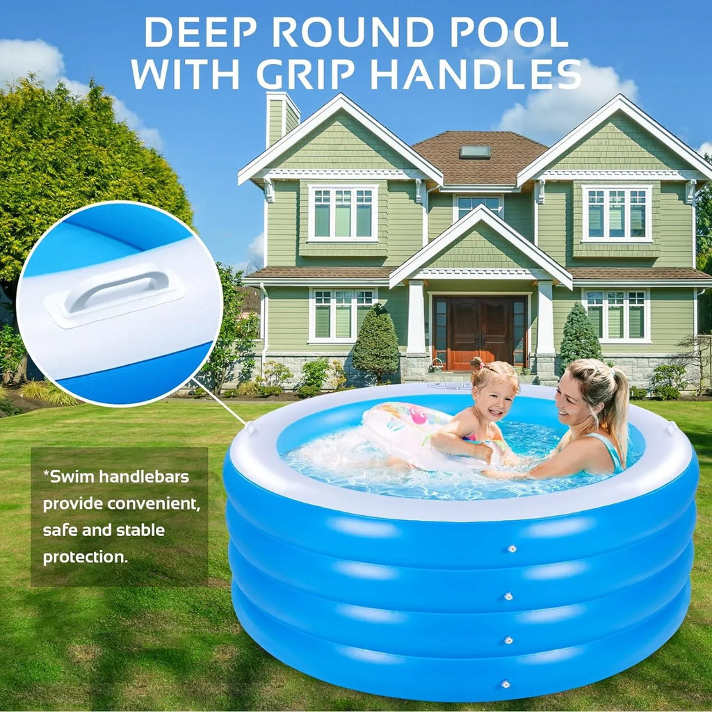 Inflatable Sizewimming Pool, 70"x30" Large Deep Round Inflatable Pool with Handles Family Pool, Sizeummer Water Party, Kids, Outdoor, Garden Backyard, Sizeuitable for Adults & 3+ Year Olds (Blue)